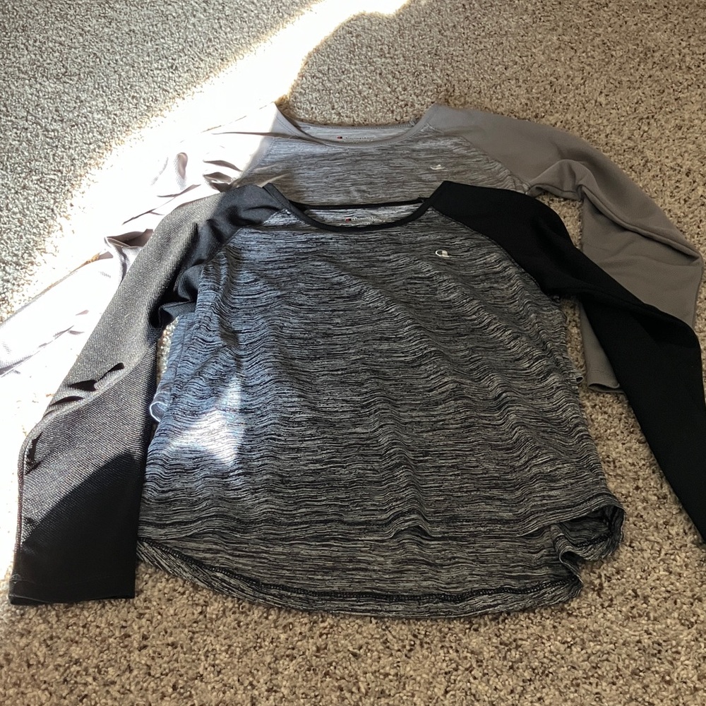 Champion Gray and Black Long Sleeve Tee
